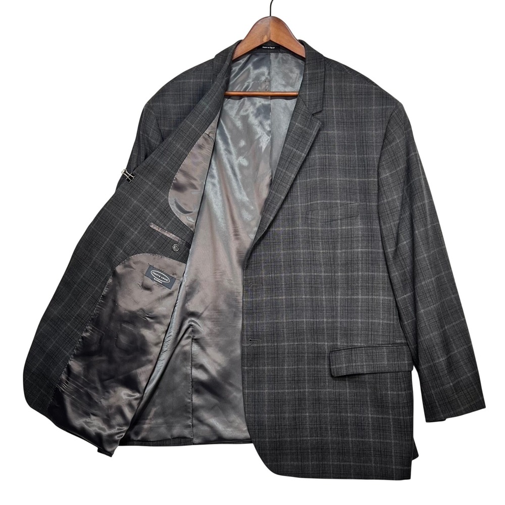 Pronto Uomo Platinum Blazer Mens 54R Gray Wool Glen Plaid Sportcoat Two Button